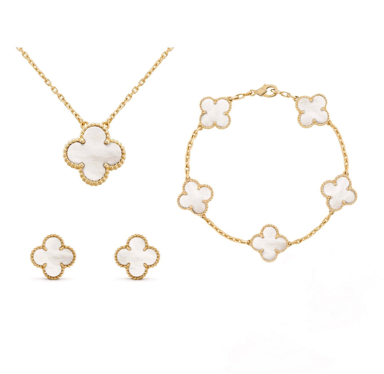 Clover jewelry set featuring an elegant design for modern women, crafted from durable metals and plastics, perfect for adding a stylish touch to any outfit. 0